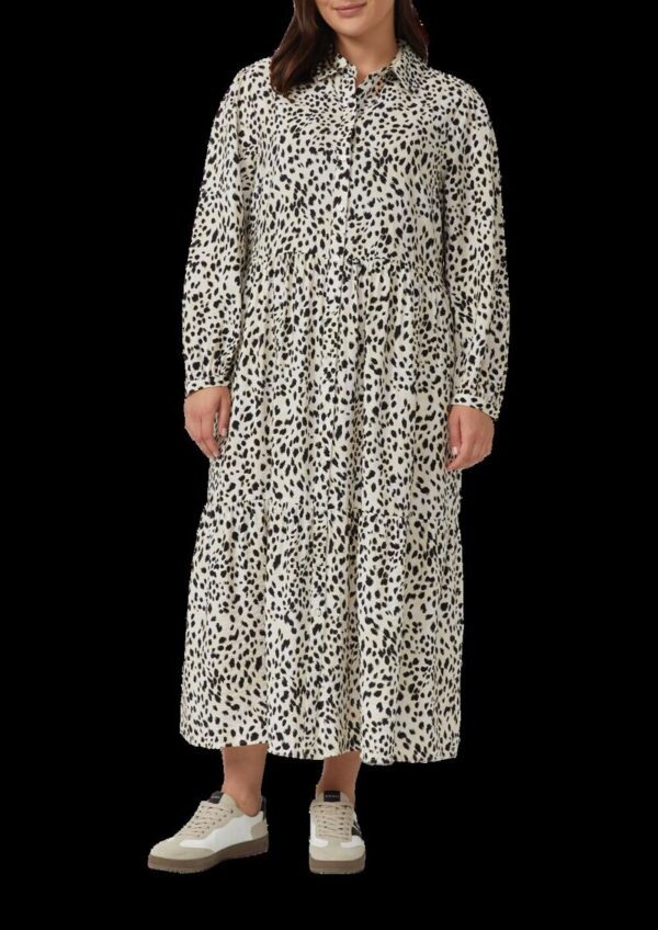 Viskosemix-Kleid mit Hemdkragen und Raffung