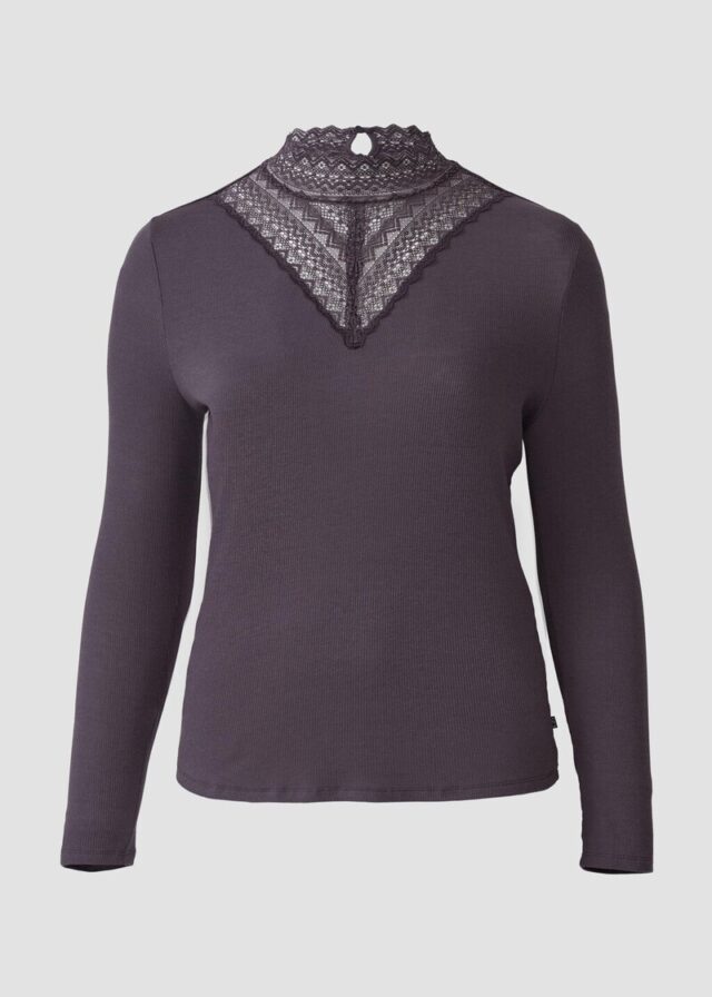 Rippshirt mit Spitzeneinsatz