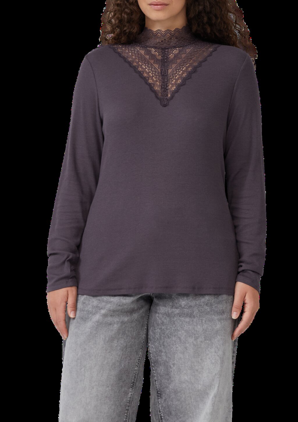 Rippshirt mit Spitzeneinsatz