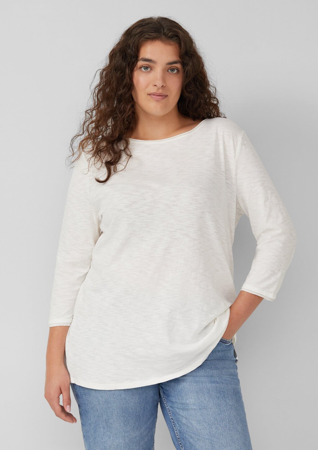 Shirt mit Flammgarnstruktur und 3/4-Ärmeln