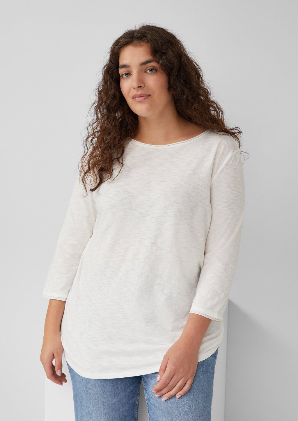 Shirt mit Flammgarnstruktur und 3/4-Ärmeln