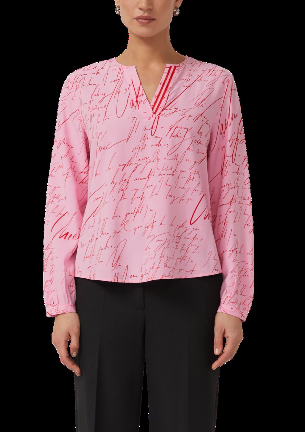 Viskose-Bluse mit V-Ausschnitt und All-over-Print