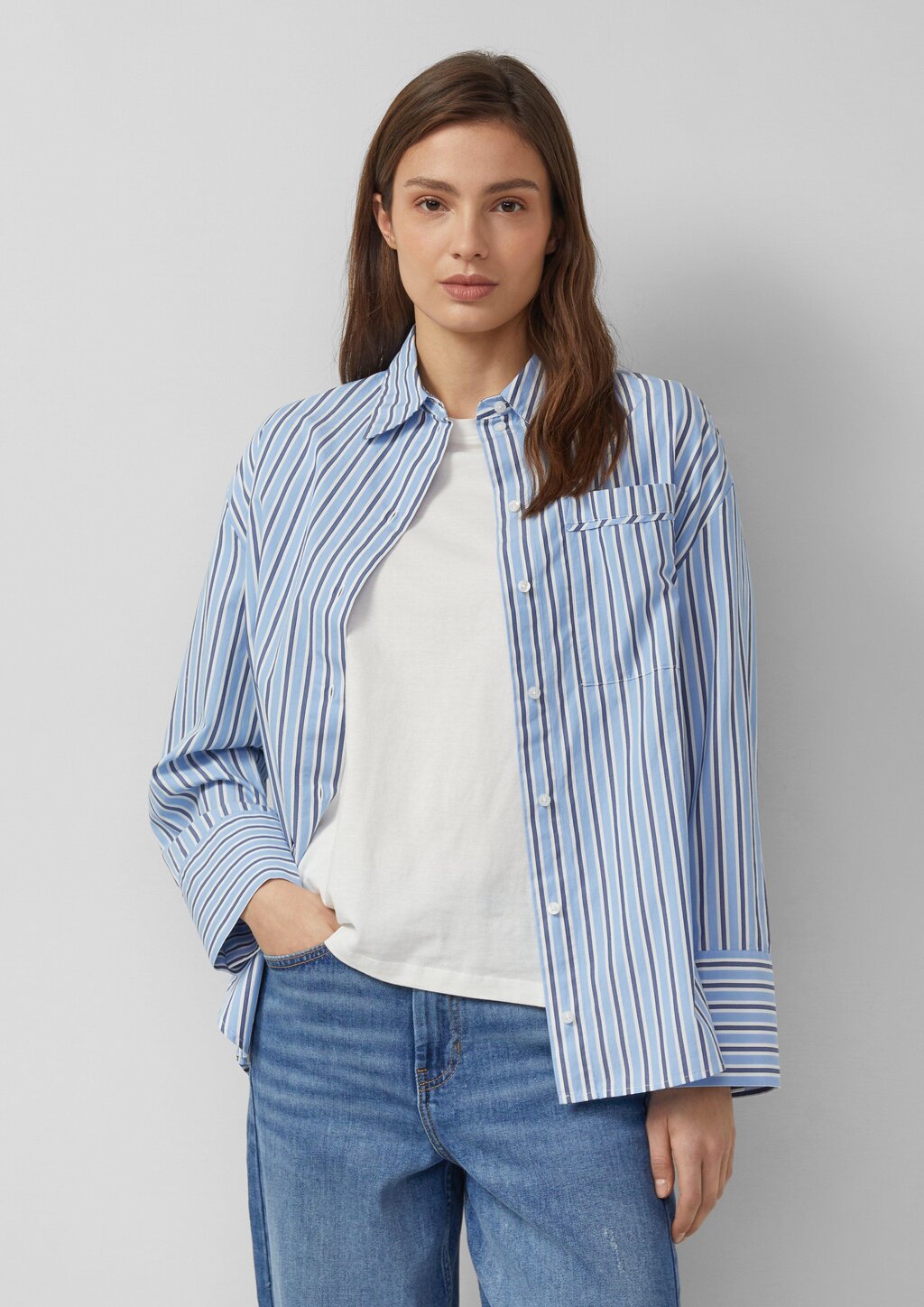 Gestreifte Popeline-Bluse im Relaxed Fit mit Hemdkragen