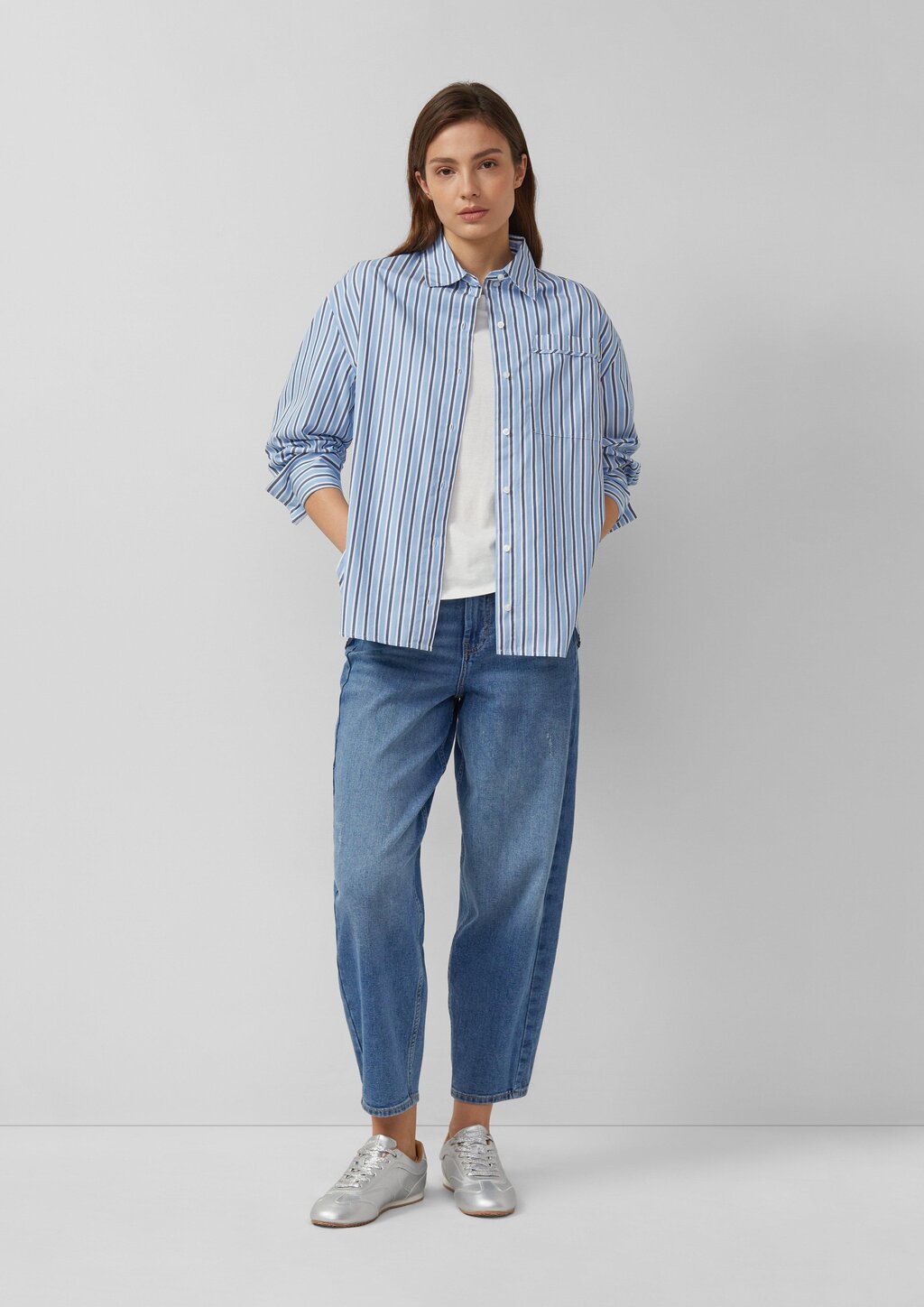 Gestreifte Popeline-Bluse im Relaxed Fit mit Hemdkragen