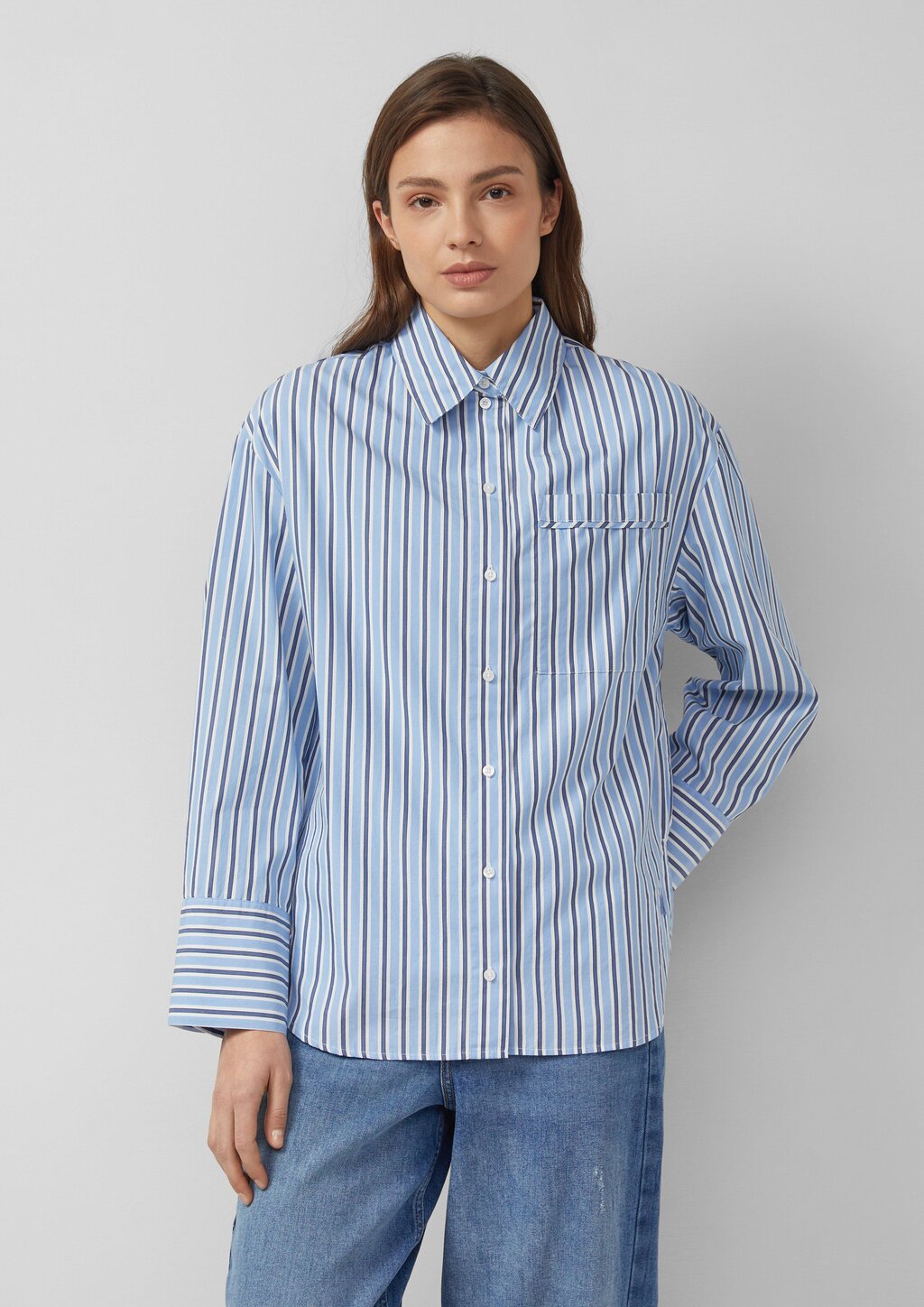 Gestreifte Popeline-Bluse im Relaxed Fit mit Hemdkragen