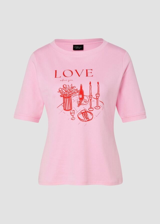 T-Shirt mit Schmucksteinen und Frontprint