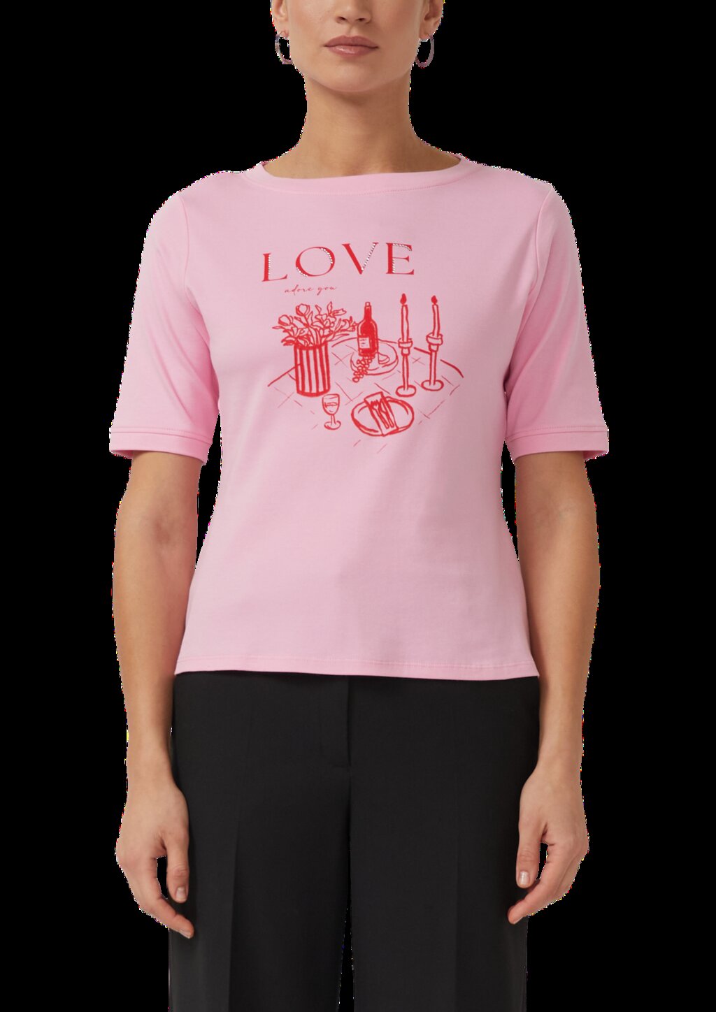 T-Shirt mit Schmucksteinen und Frontprint