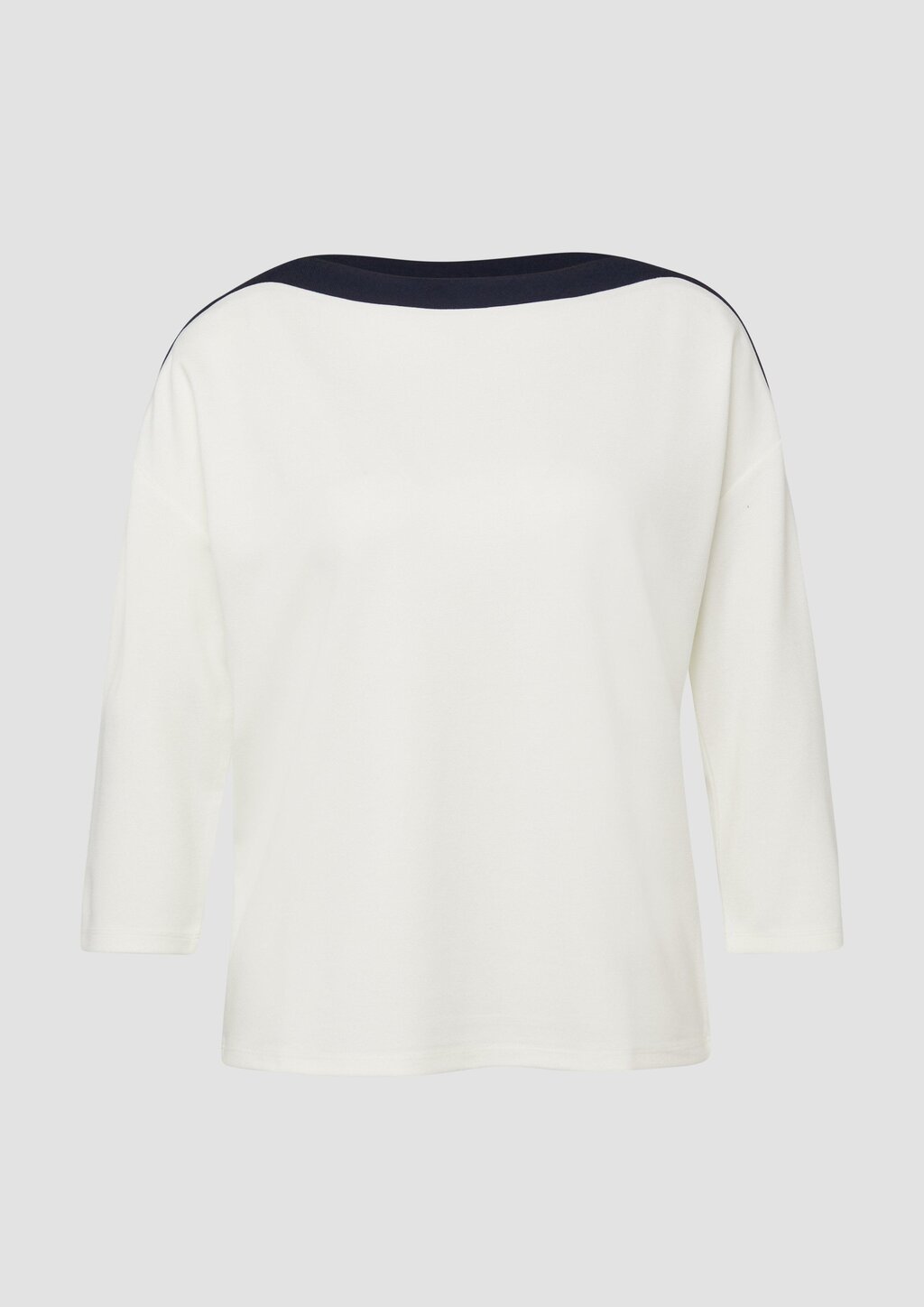 Viskose-Shirt im Relaxed Fit mit U-Boot-Ausschnitt und Kontrast-Details