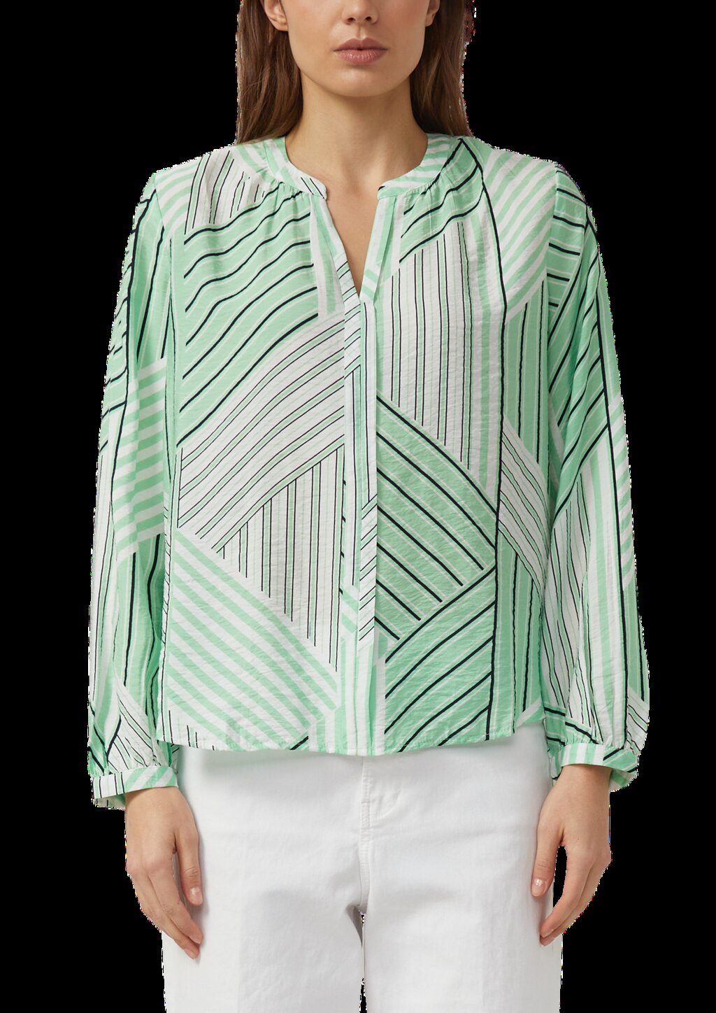 Viskosebluse mit Raffung und All-over-Print