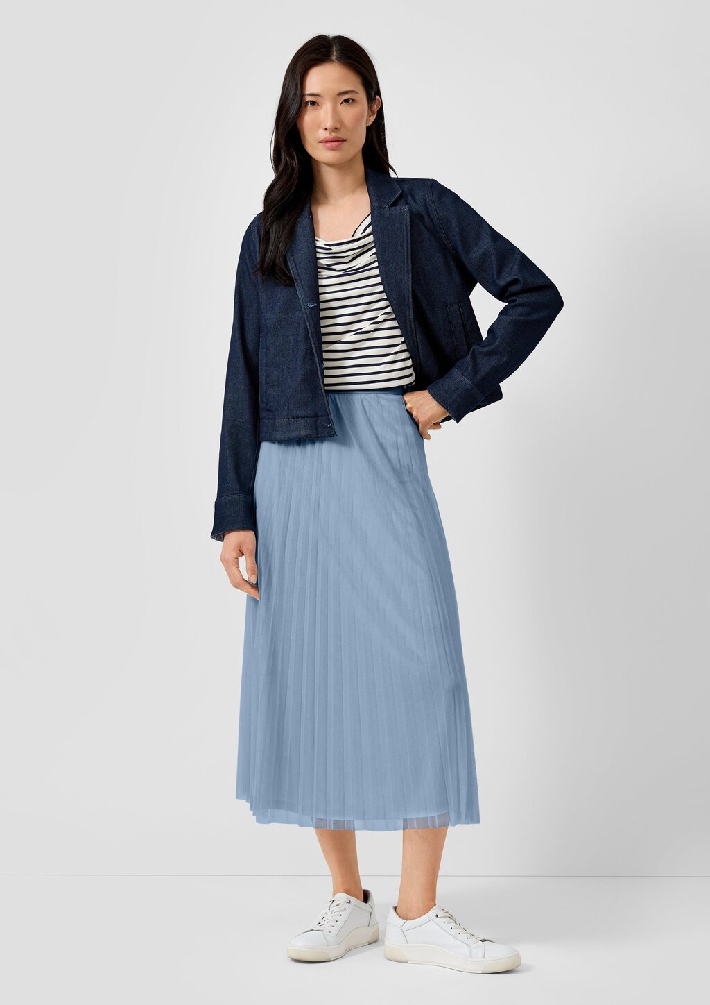 Plissierter Midi-Meshrock mit Jerseyfutter