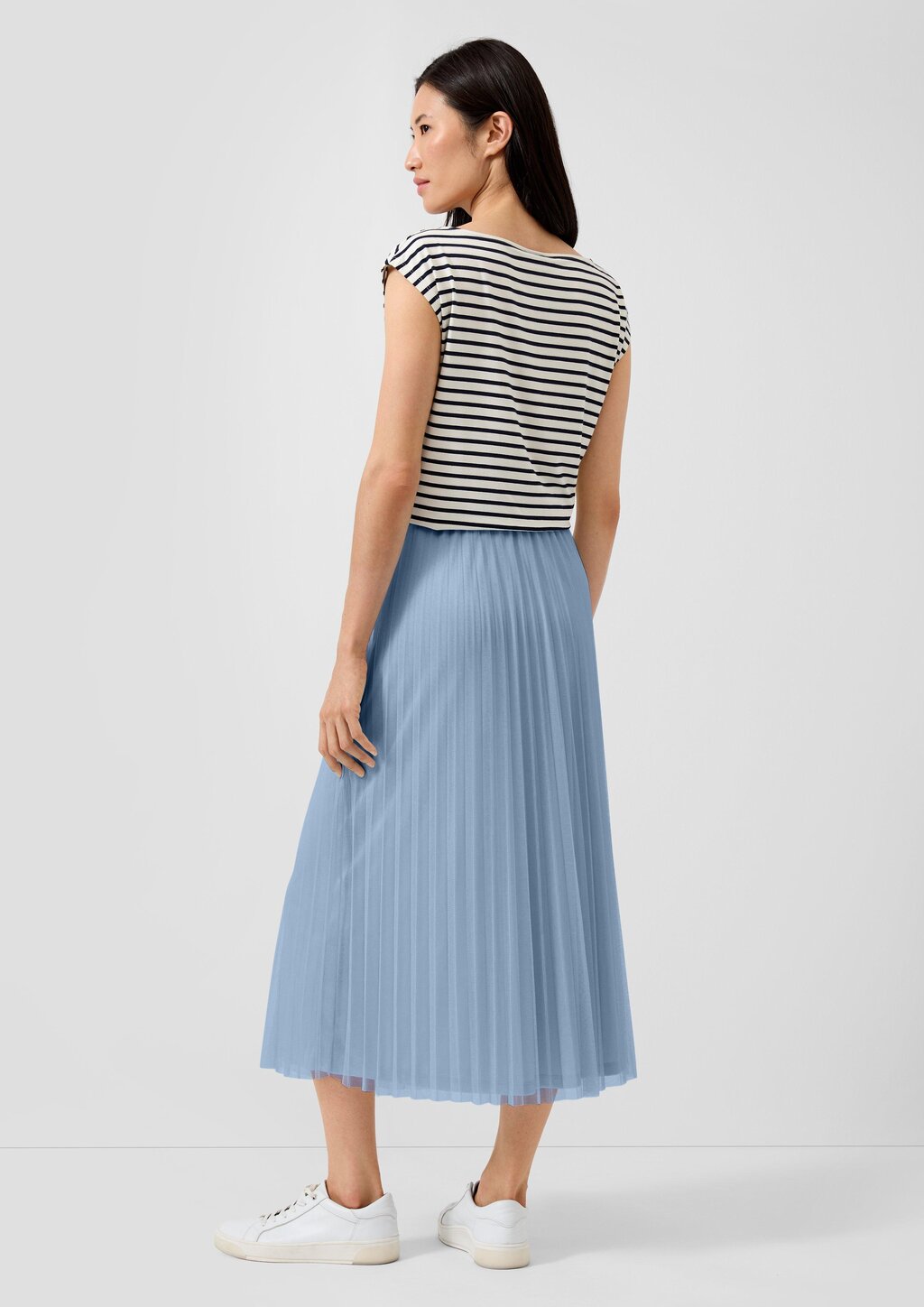 Plissierter Midi-Meshrock mit Jerseyfutter