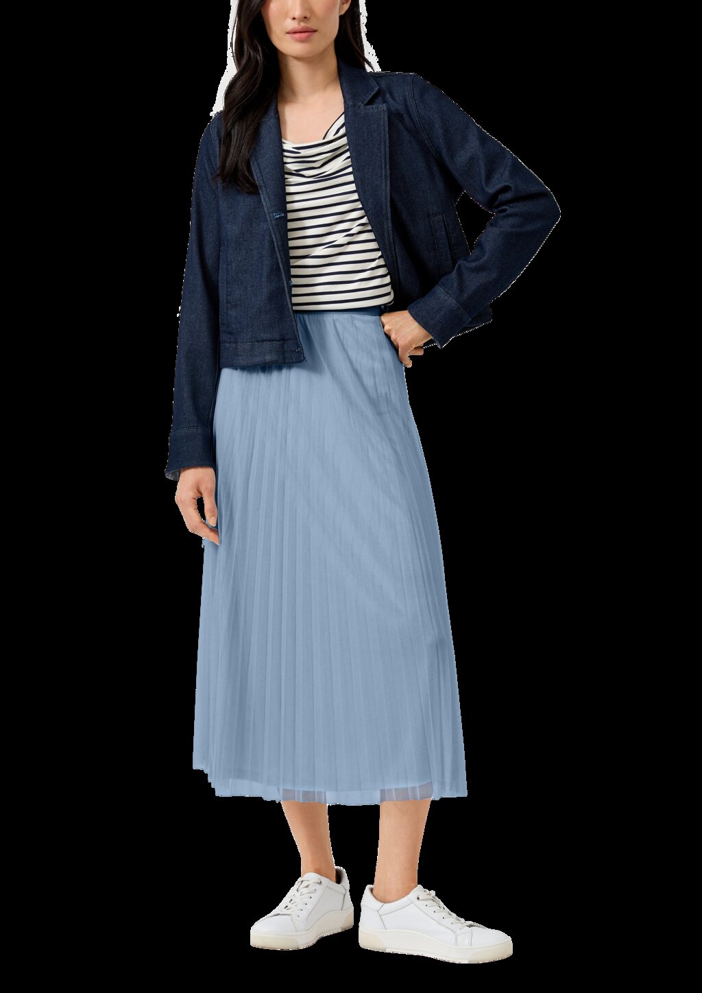 Plissierter Midi-Meshrock mit Jerseyfutter