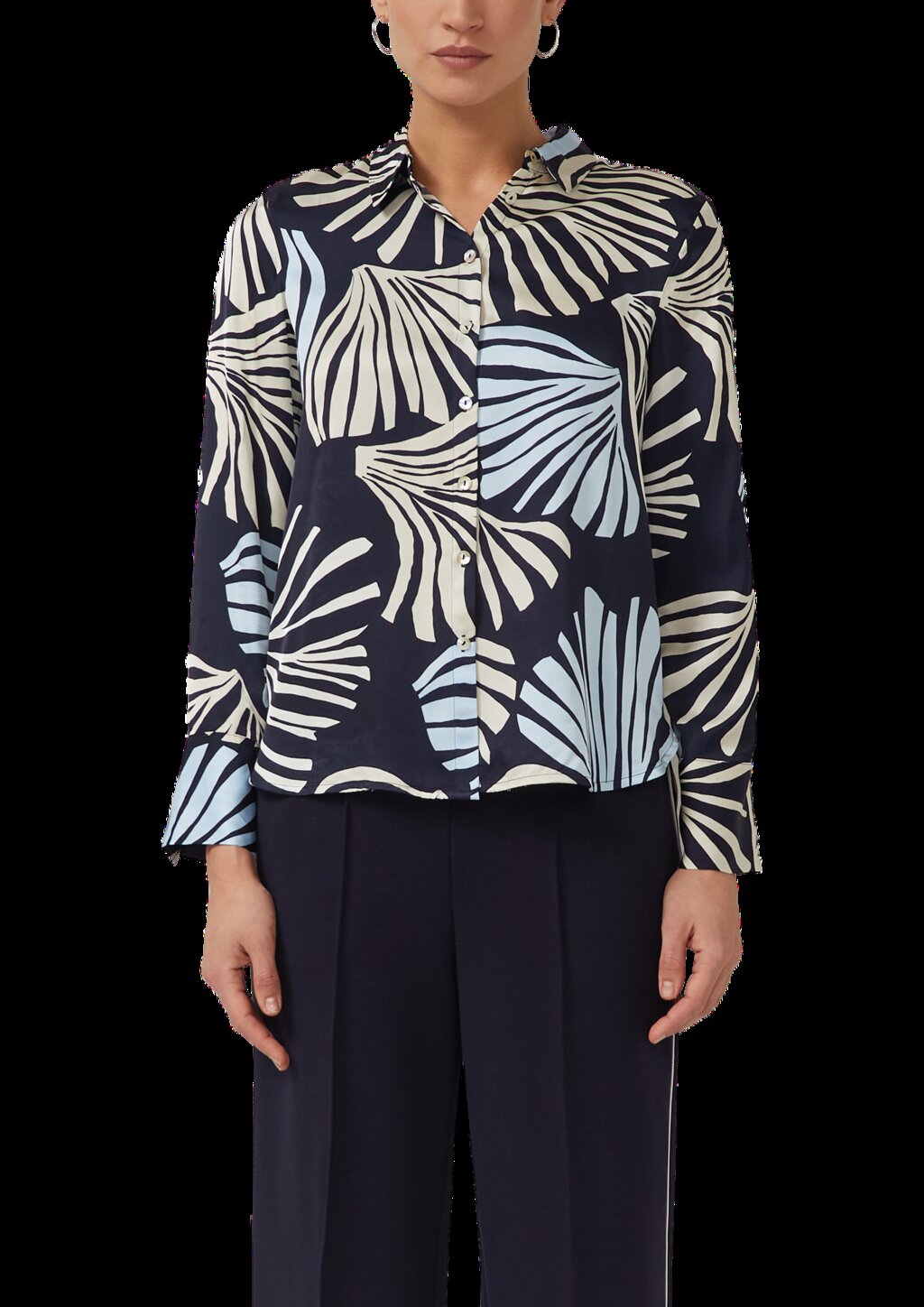 Satinierte Viskose-Bluse mit All-over-Print und Manschetten