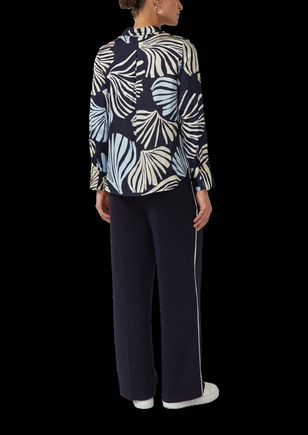 Satinierte Viskose-Bluse mit All-over-Print und Manschetten