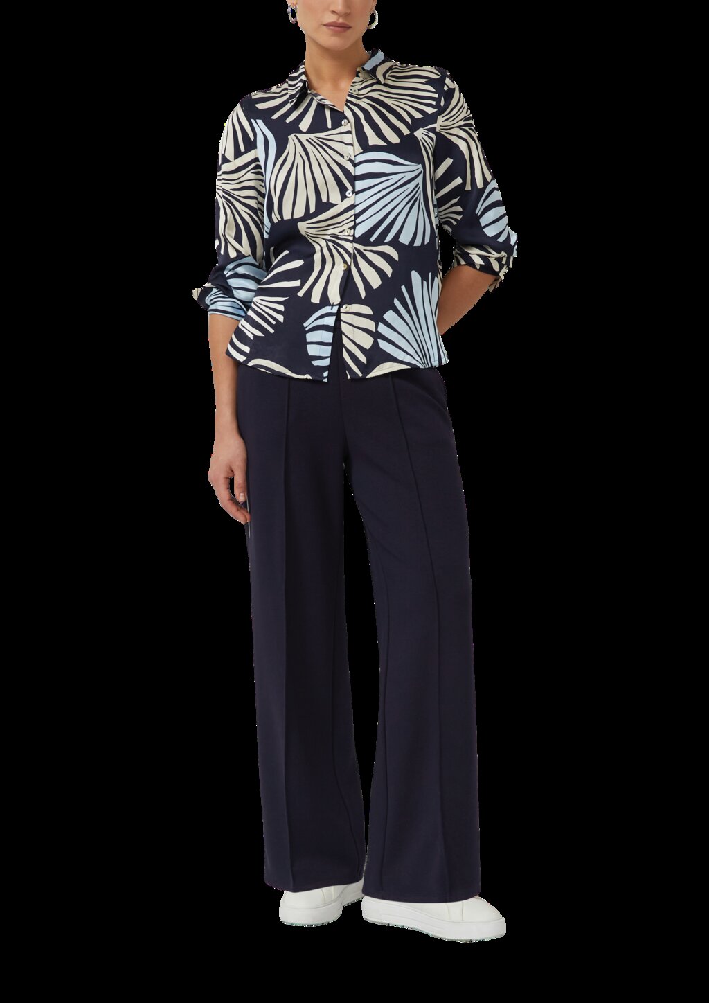 Satinierte Viskose-Bluse mit All-over-Print und Manschetten