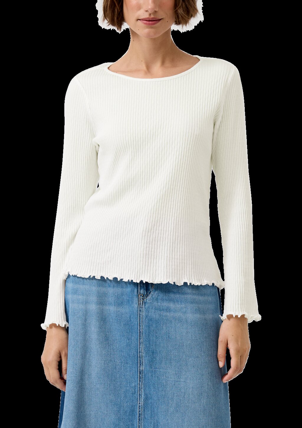 Geripptes Langarmshirt im Slim Fit