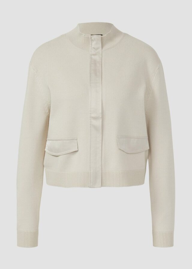 Strick-Blouson aus Viskosemix mit Stehkragen und Ziertasche