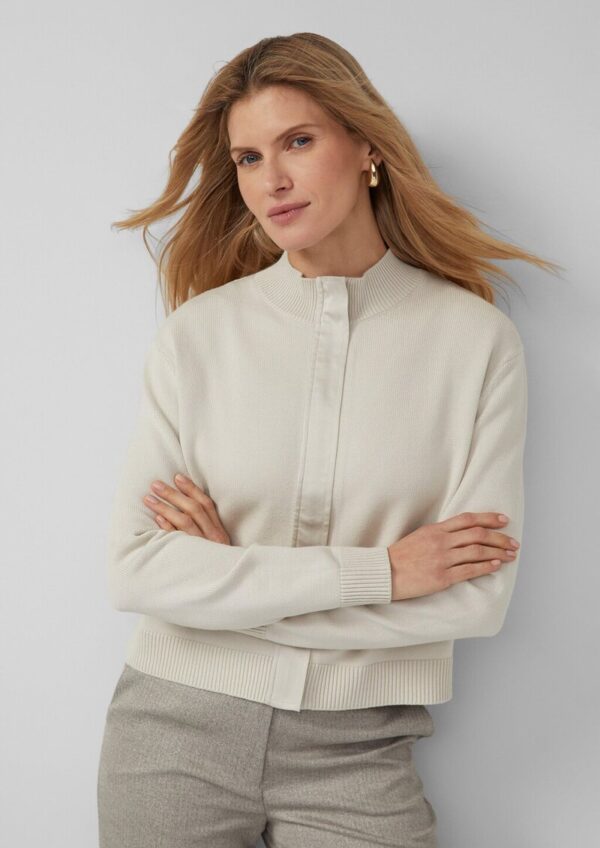 Strick-Blouson aus Viskosemix mit Stehkragen und Ziertasche