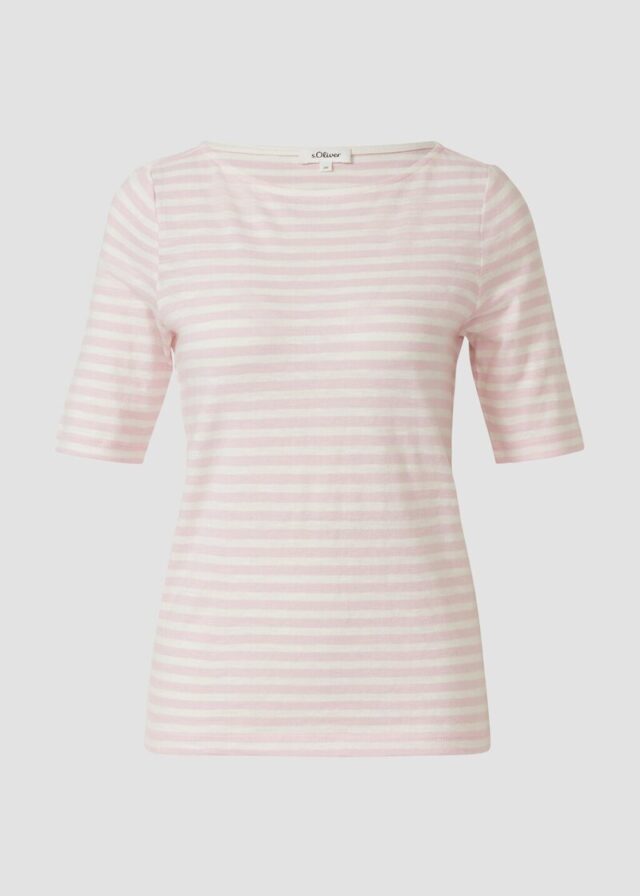 Gestreiftes Halbarmshirt im Slim Fit mit Flammgarn