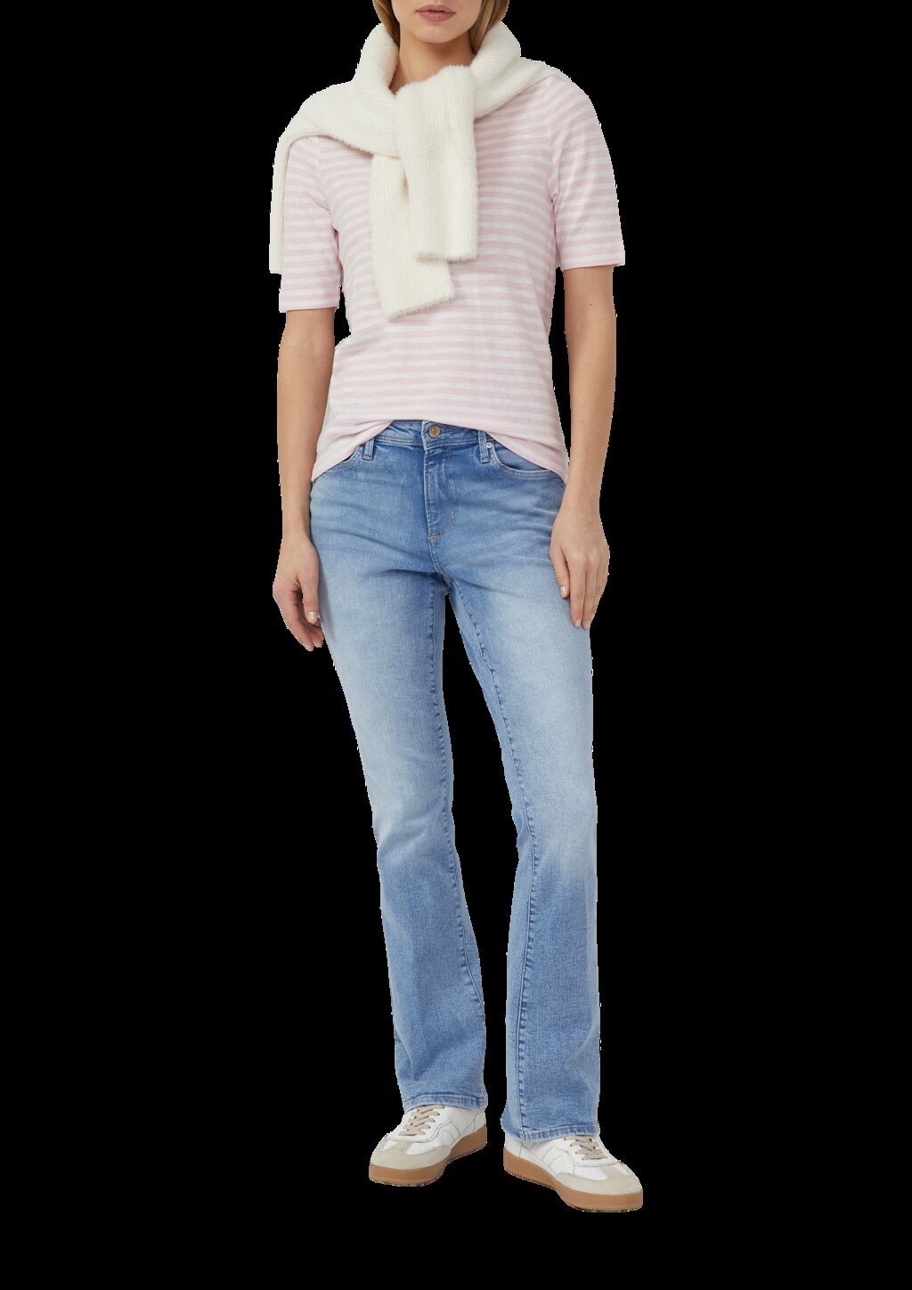 Gestreiftes Halbarmshirt im Slim Fit mit Flammgarn