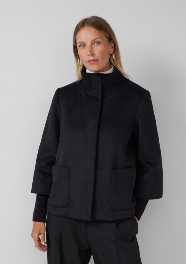 Jacke mit Stehkragen und Rippstrick-Manschette