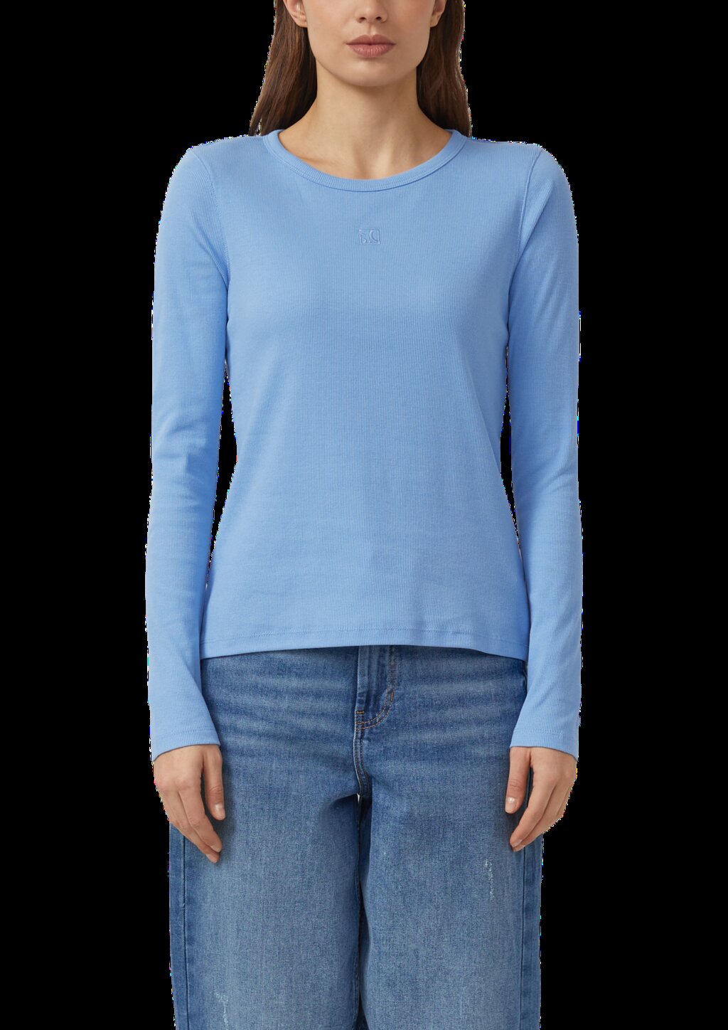 Geripptes Langarmshirt im Slim Fit mit Stickerei