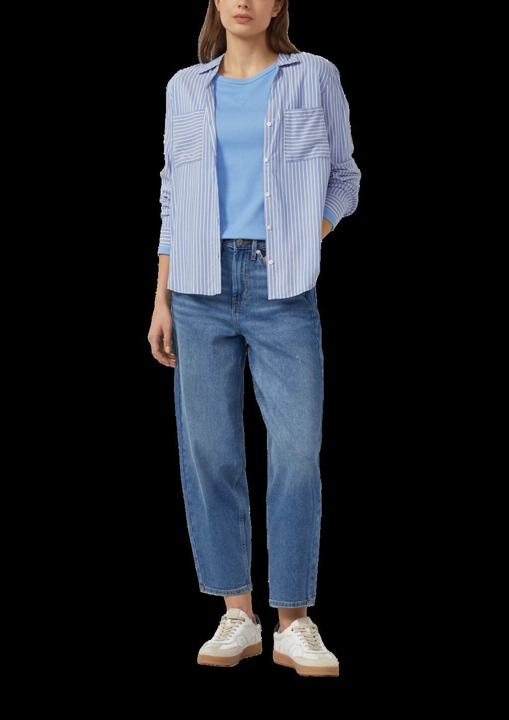 Geripptes Langarmshirt im Slim Fit mit Stickerei