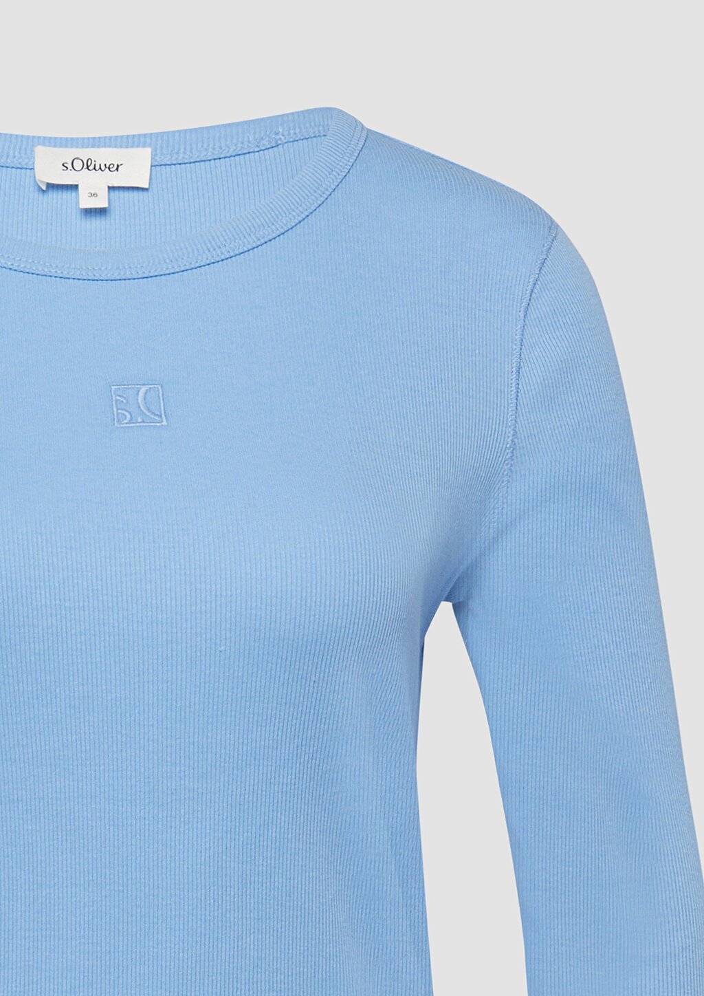 Geripptes Langarmshirt im Slim Fit mit Stickerei