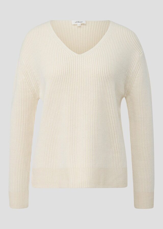 Baumwollmix-Strickpullover mit V-Ausschnitt