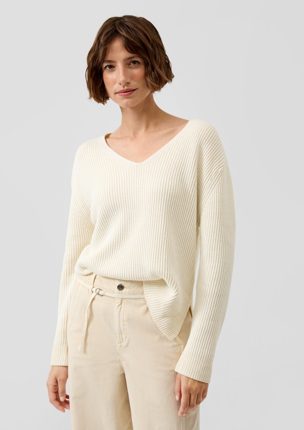 Baumwollmix-Strickpullover mit V-Ausschnitt