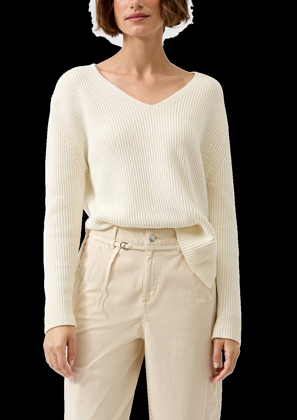 Baumwollmix-Strickpullover mit V-Ausschnitt