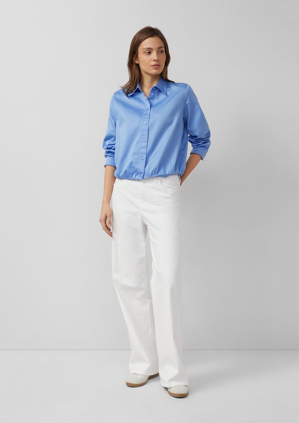 Baumwollsatin-Bluse mit Raffung