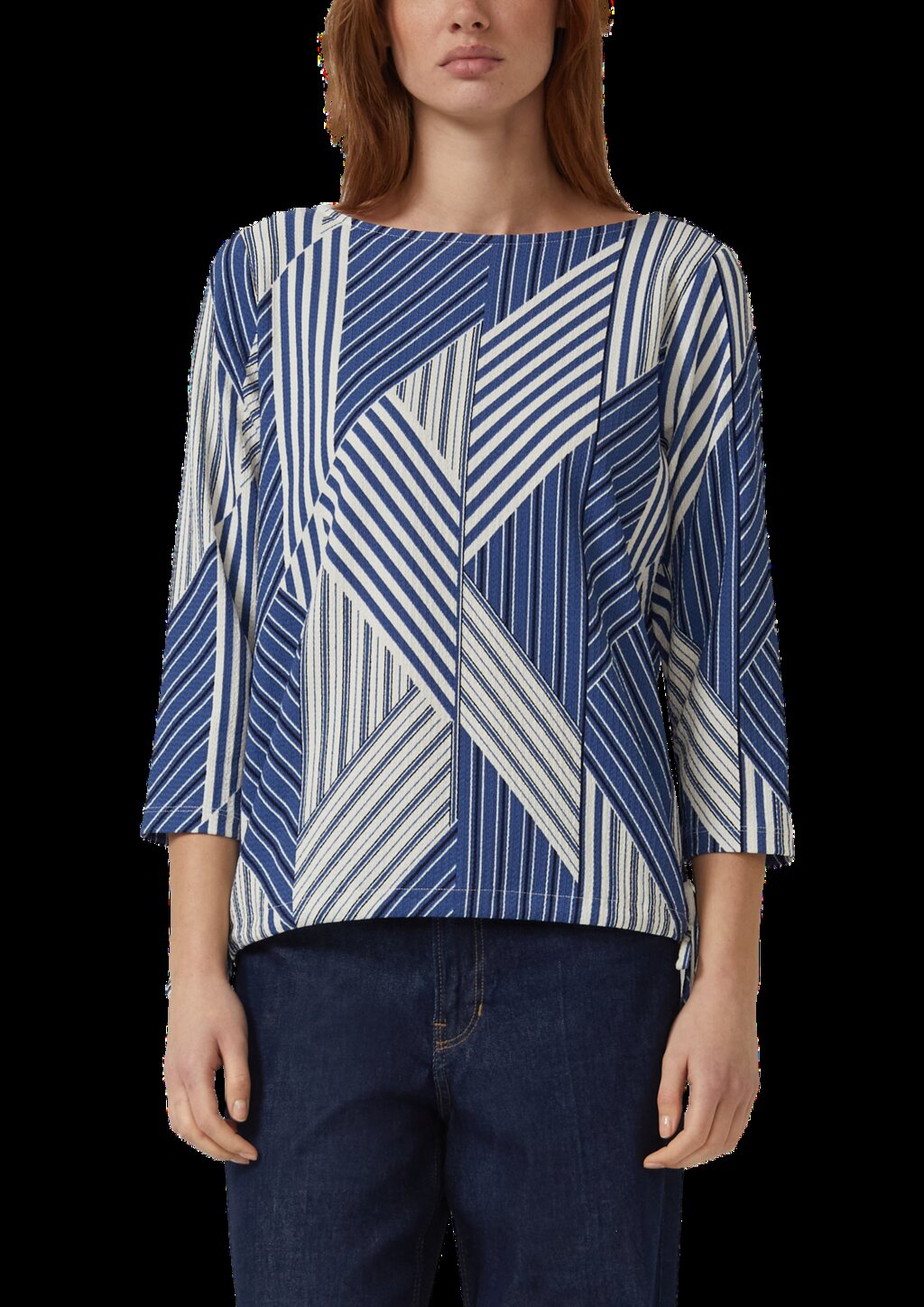 Strukturierte Shirt-Bluse mit U-Boot-Ausschnitt