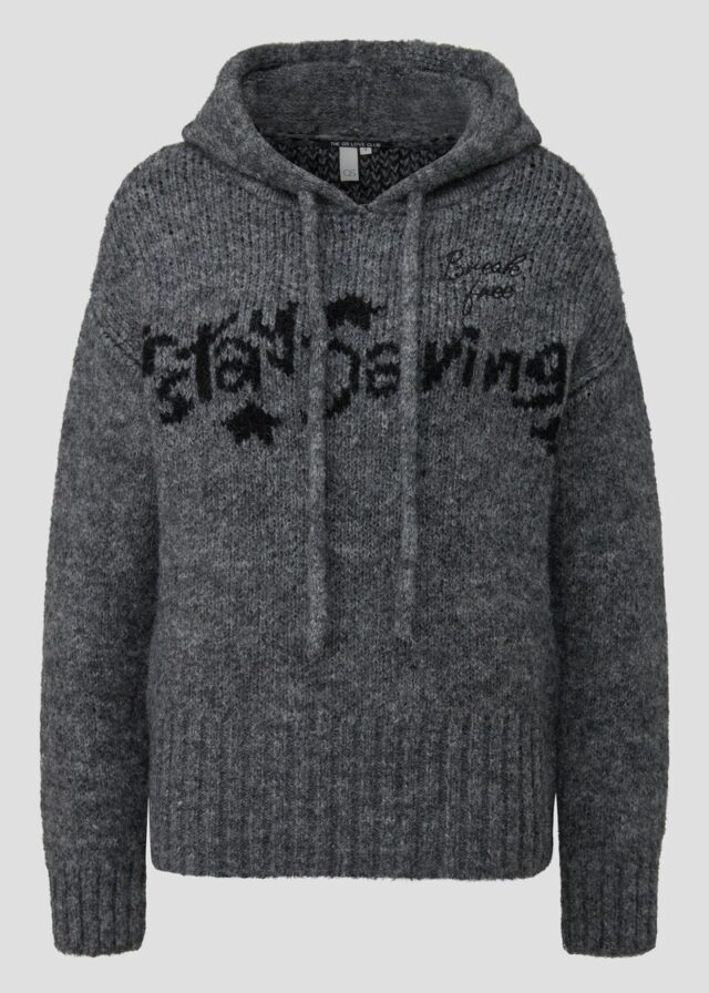Flauschiger Kapuzenpullover mit eingestricktem Wording