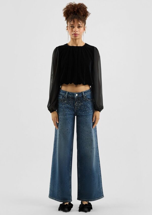 Jeans Catie/Mid Rise/Wide Leg/mit Schmucksteinen