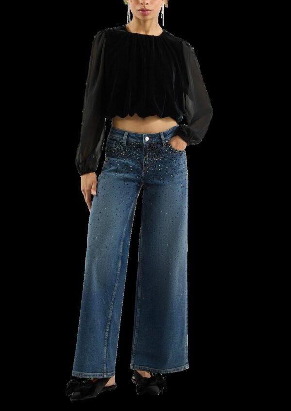 Jeans Catie/Mid Rise/Wide Leg/mit Schmucksteinen