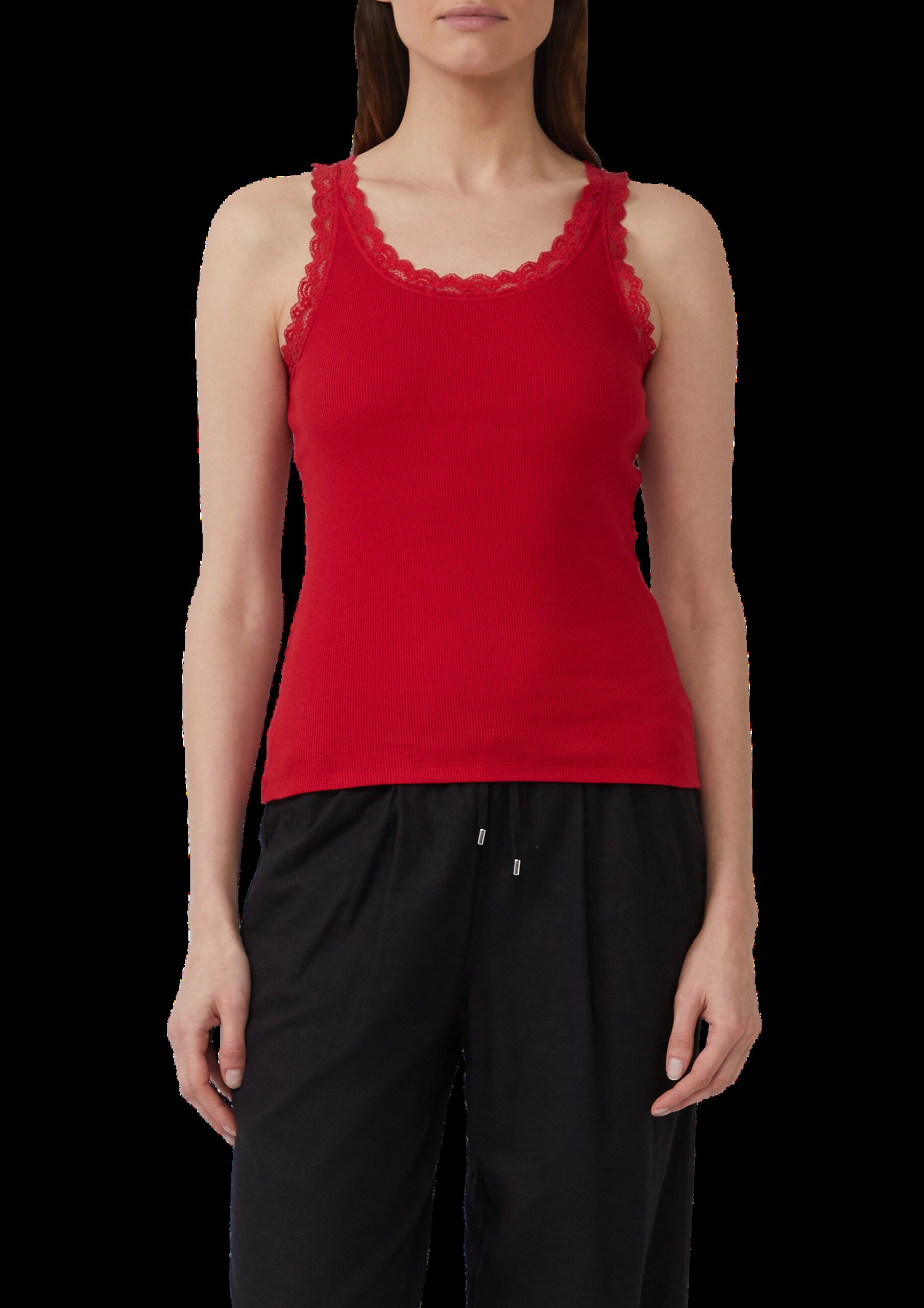 Geripptes Slim-Fit-Tanktop mit Spitze