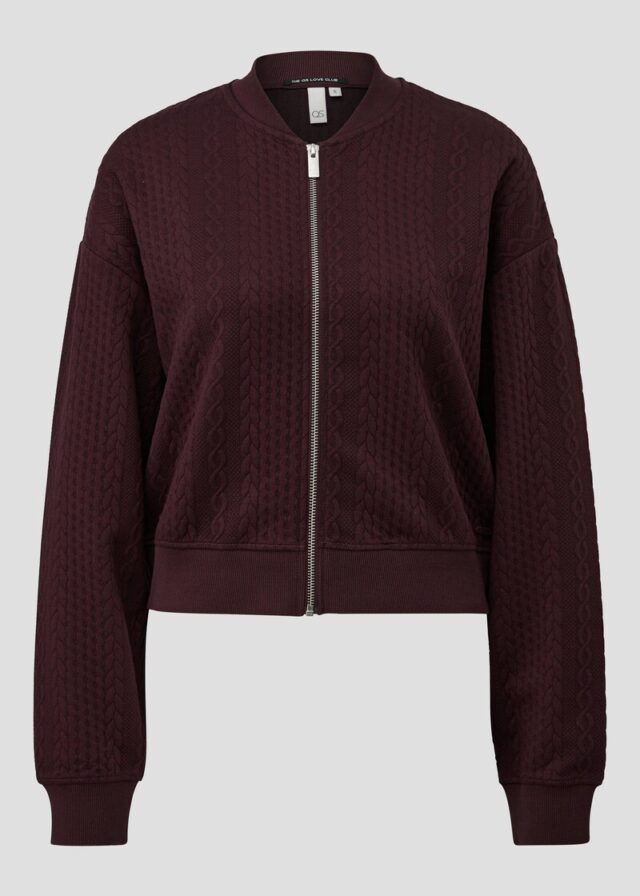 Sweatshirtjacke im Blousonstyle mit Zopfmuster
