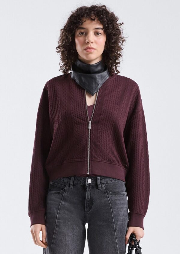 Sweatshirtjacke im Blousonstyle mit Zopfmuster