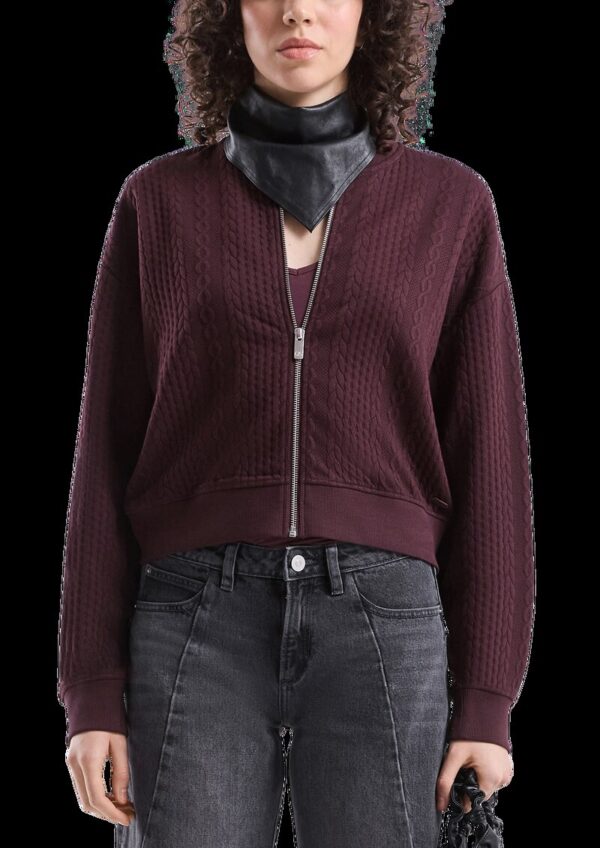 Sweatshirtjacke im Blousonstyle mit Zopfmuster