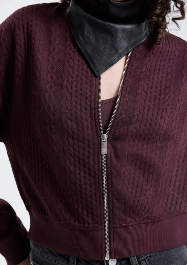 Sweatshirtjacke im Blousonstyle mit Zopfmuster