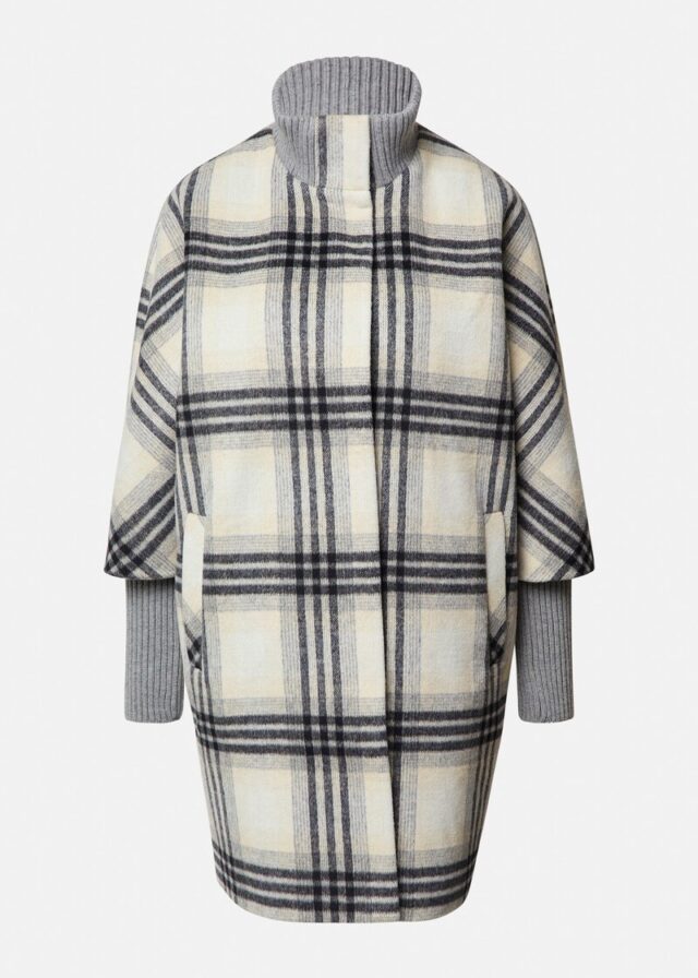 Karierter Mantel mit Strick-Details