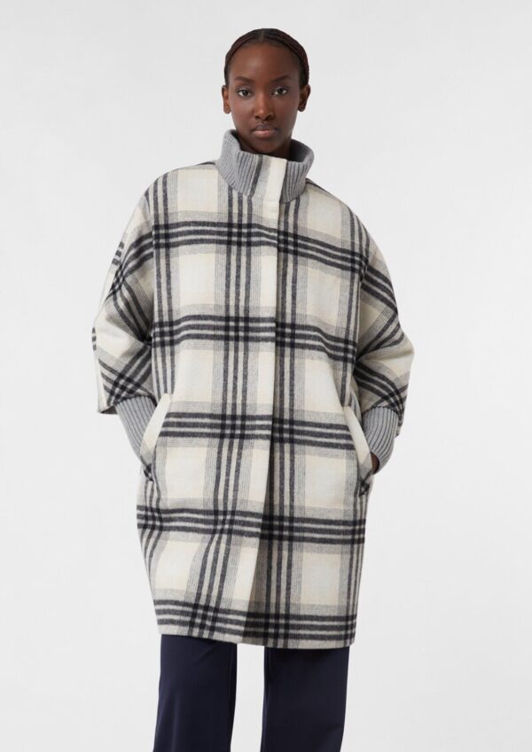 Karierter Mantel mit Strick-Details