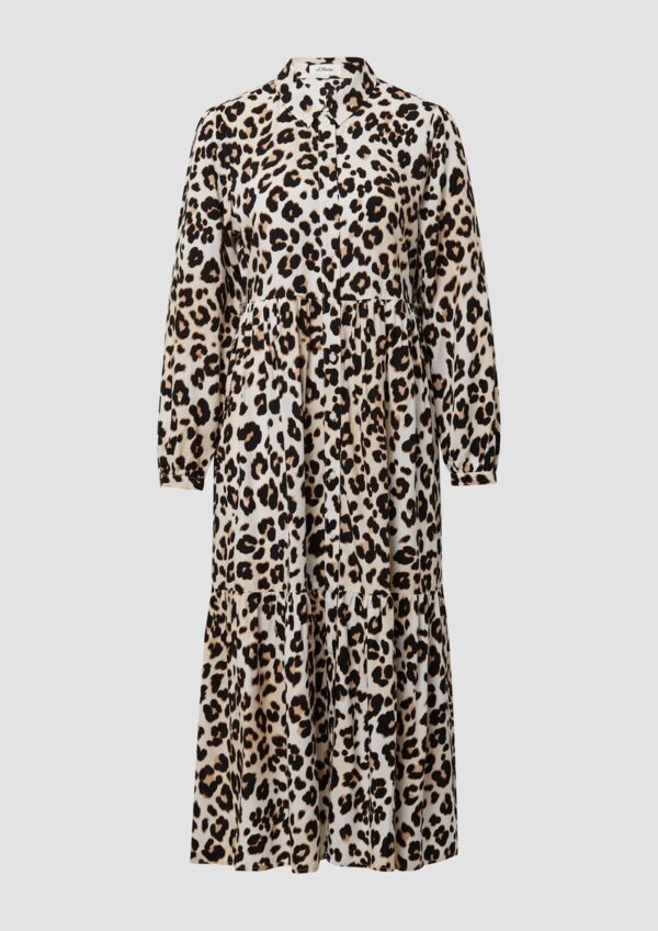 Viskose-Kleid in Midi-Länge mit Leo-Muster