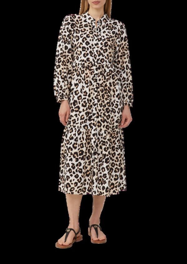 Viskose-Kleid in Midi-Länge mit Leo-Muster