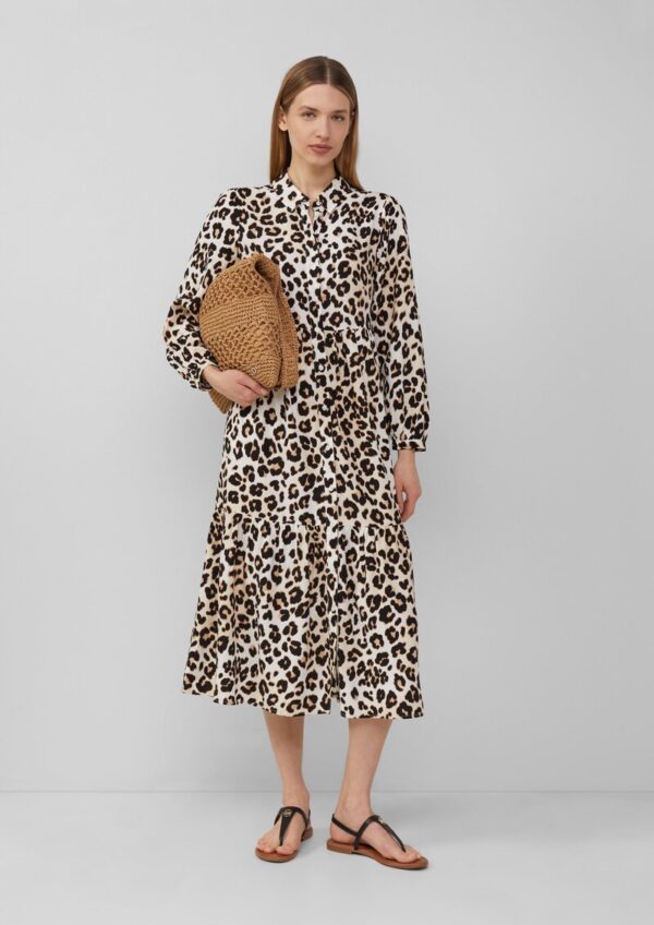 Viskose-Kleid in Midi-Länge mit Leo-Muster