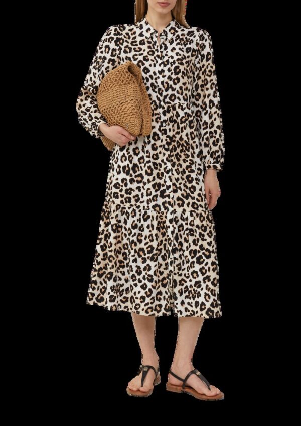 Viskose-Kleid in Midi-Länge mit Leo-Muster