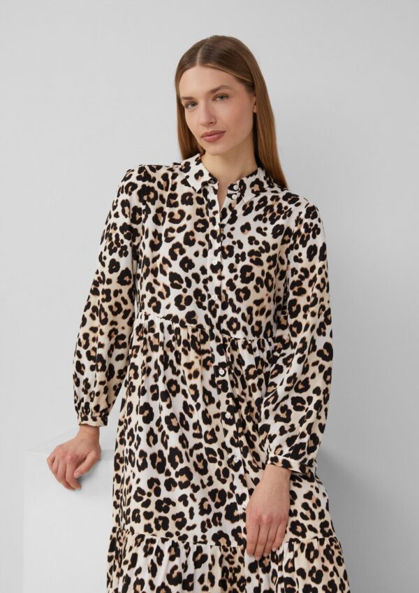 Viskose-Kleid in Midi-Länge mit Leo-Muster