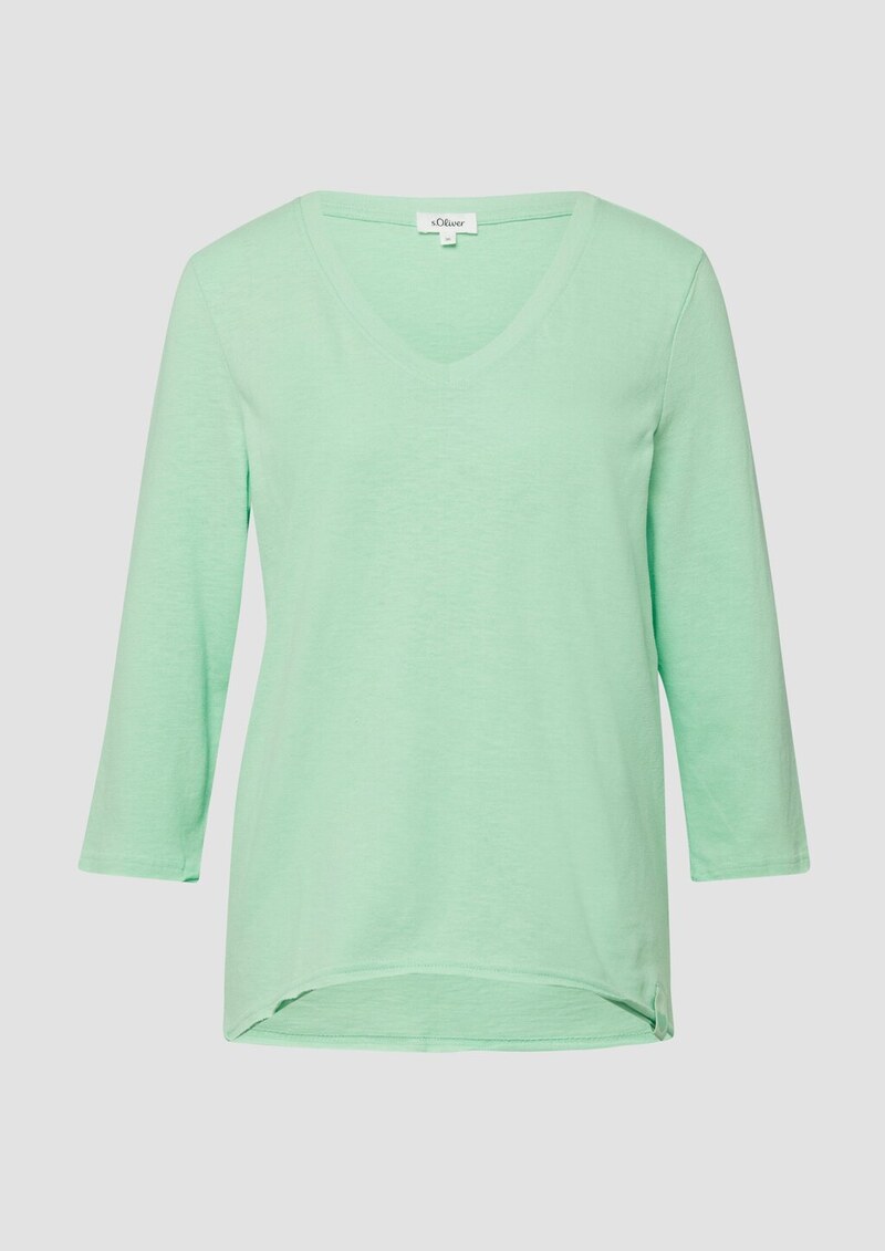 Jersey-T-Shirt mit Flammgarnstruktur und gerundetem Saum