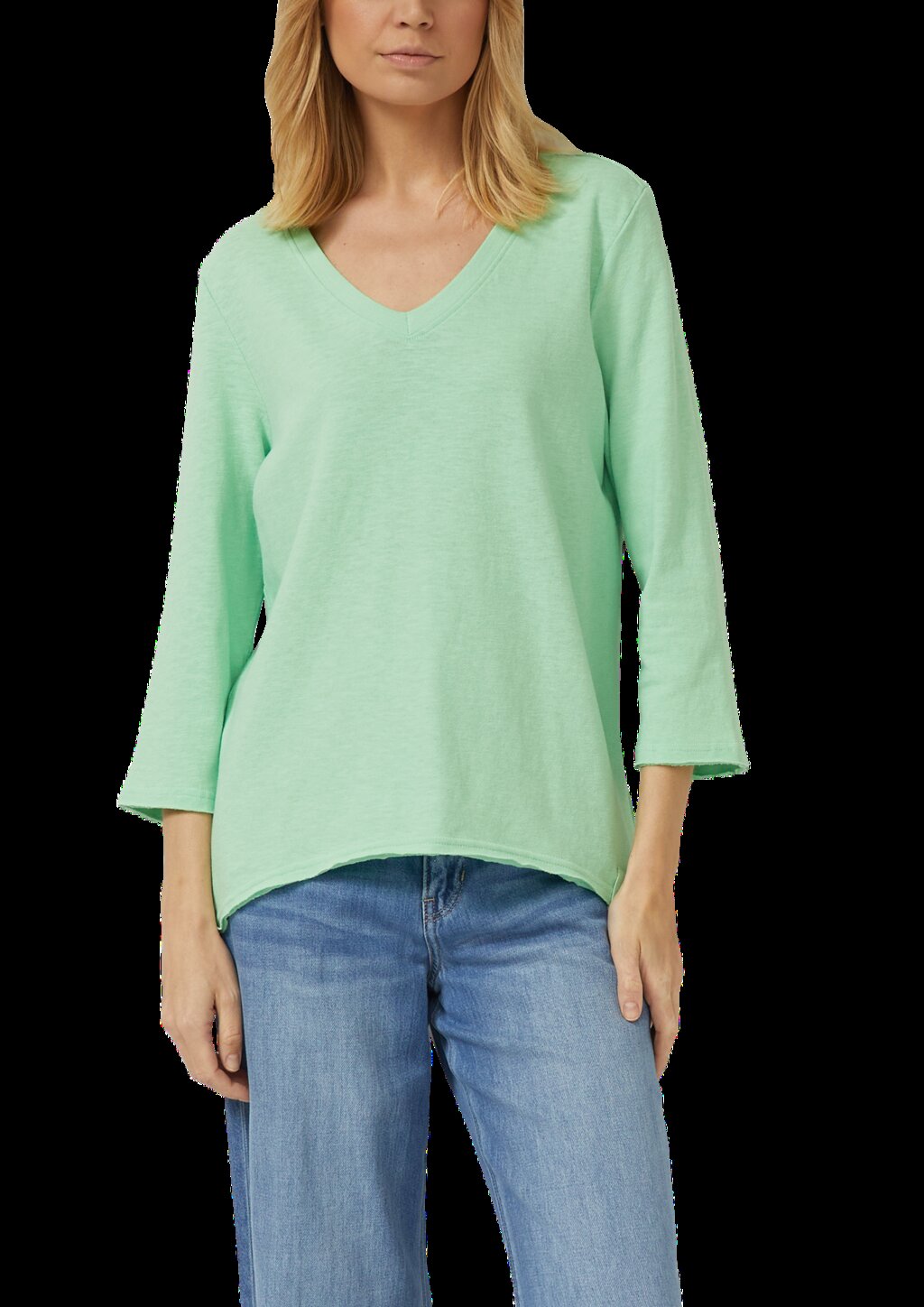 Jersey-T-Shirt mit Flammgarnstruktur und gerundetem Saum